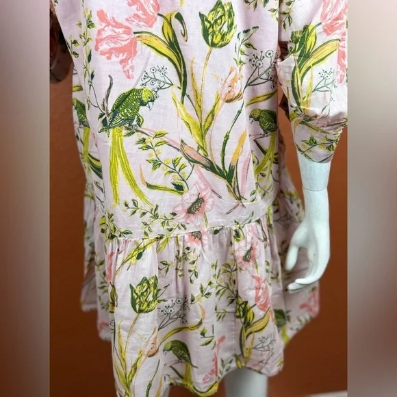 Happy Nature Pink Multicolor Floral Cotton Cottagecore Mini Dress S Medium. G#56 - Picture 8 of 17